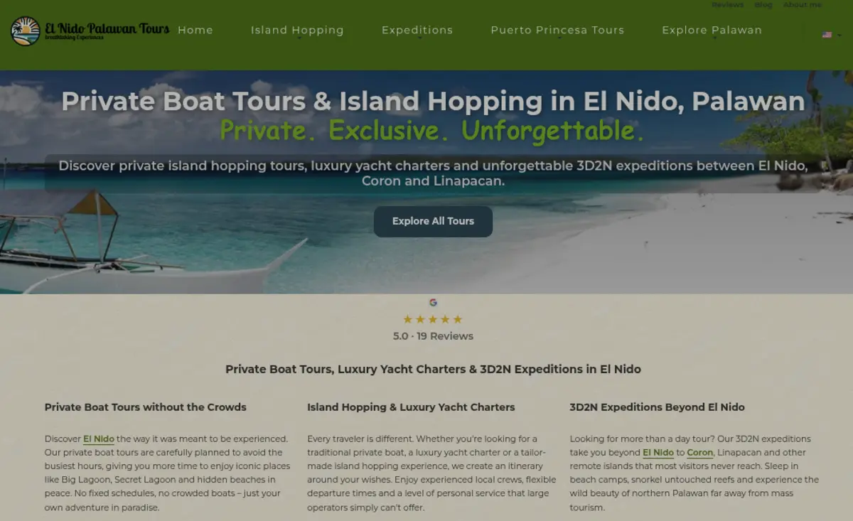 El Nido Palawan Tours website