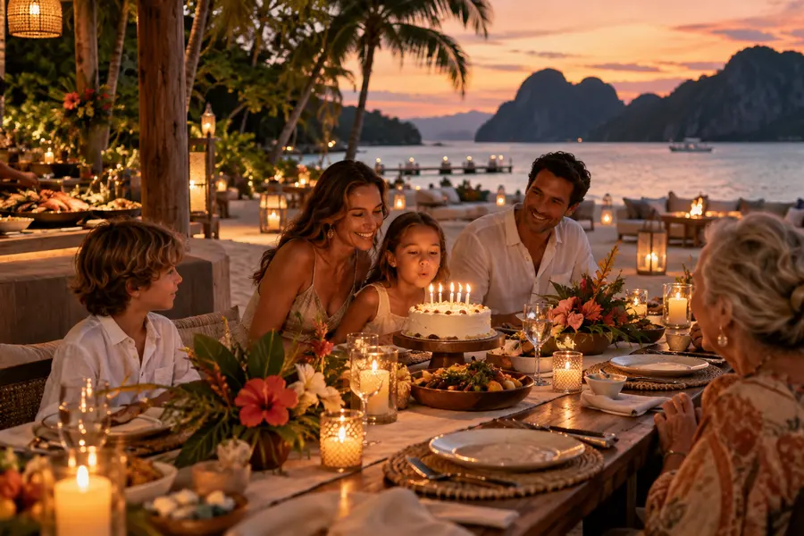 Family birthday celebration at the beach club