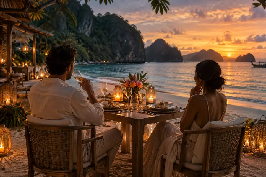 Romantic dinner for two on the beach