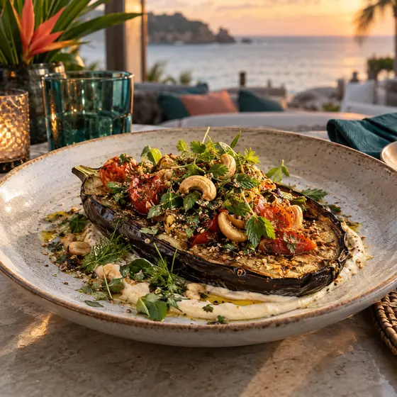 Fire-roasted aubergine