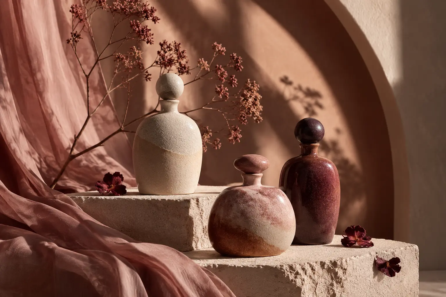 Editorial product photography for the fictional Forma fragrance collection